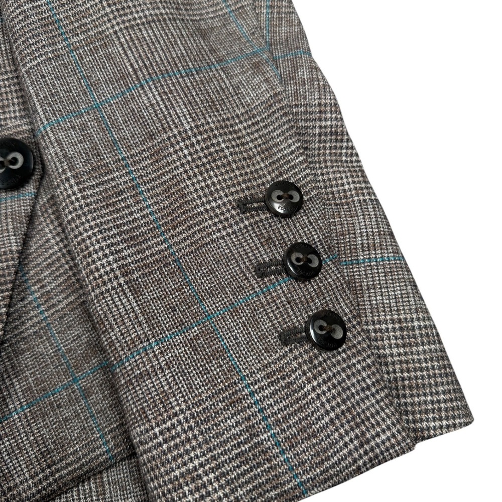 Escada Blazer Jacket Womens 36 (34) Brown Glen Plaid Wool Blend One Button - Picture 4 of 8